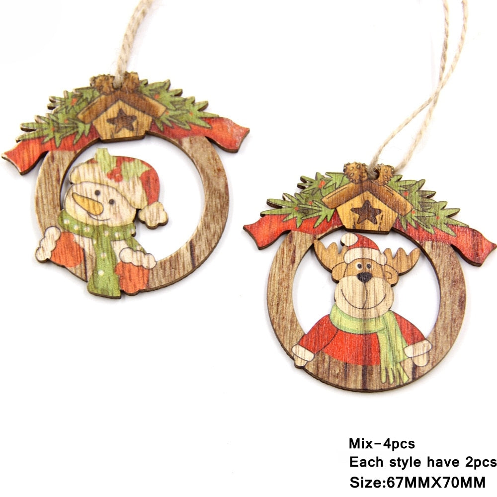 qfdian Hot!Set of Mix Christmas Wooden Pendants Ornaments Creative Wood Craft Xmas Tree Ornament Christmas Party Decorations Kids Gifts