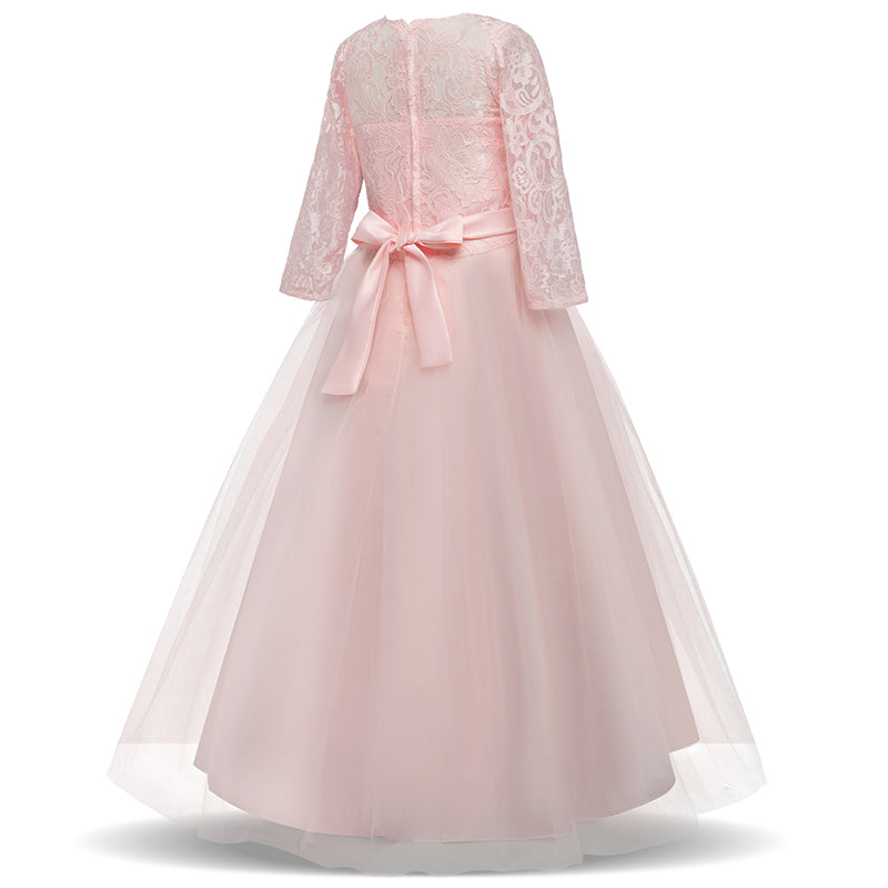 QFDIAN New Brand Flower Girls Dress Teenager Princess Wedding Party Kids Dresses for Girls Children Clothing 10 11 12 13 14 years