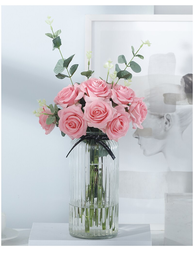 Qfdian valentines day gifts for her 10pcs/lot Single elegant single stem rose artificial flower rayon wedding wedding home accessories Valentine's Day gift flower