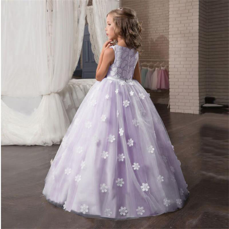 QFDIAN New Brand Flower Girls Dress Teenager Princess Wedding Party Kids Dresses for Girls Children Clothing 10 11 12 13 14 years