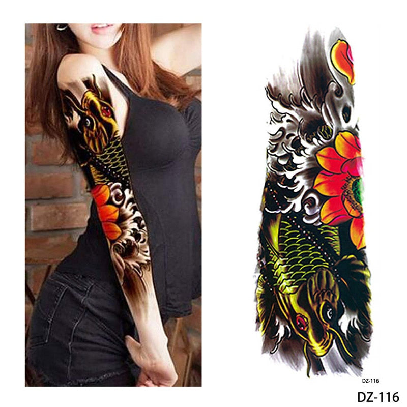 Qfdian gifts for women hot sale new Full Flower Arm Temporary Tattoo Sticker Rose Clock Body Art Water Transfer Fake Tatoo Sleeve For Men Women