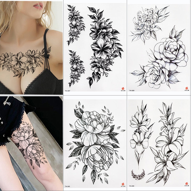 Qfdian gifts for women hot sale new Waterproof Temporary Tattoo Sticker Lotus Rose Pattern Water Transfer Under Breast Shoulder Flower Body Art Fake Tatoo