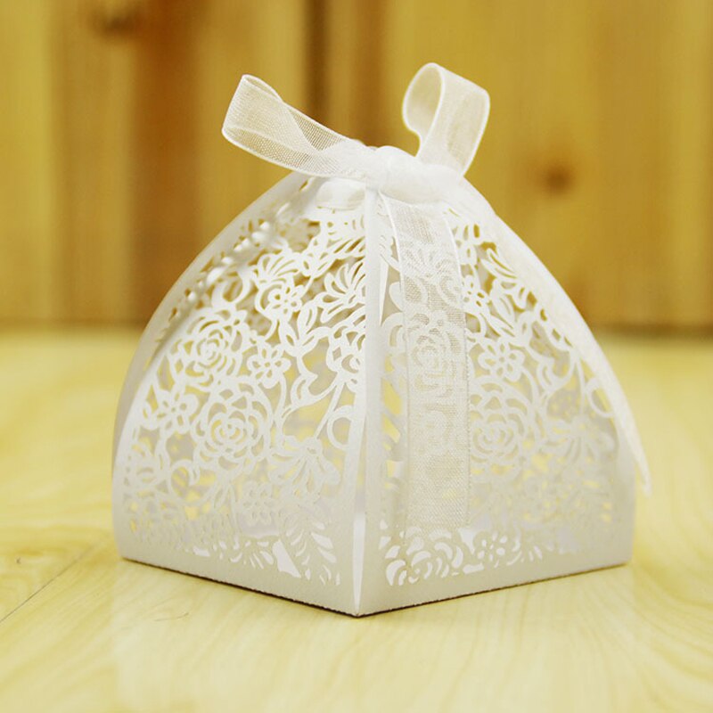 Qfdian Party decoration New 50pcs Rose Laser Cut Gift Candy Boxes Wedding Party Favor Hollow Carriage Baby Shower Favors With Ribbon