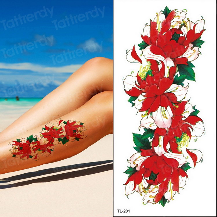 Qfdian tattoo body stickers rose peony lotus flowers tatoos temporales for women temporary tattoo sticker flower girls tatoo fake water