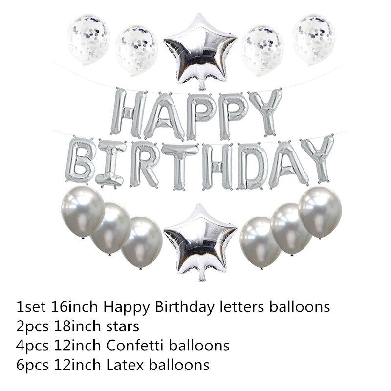 Qfdian Party decoration 16 Inch Happy Birthday Balloon Set Letter Foil Birthday Party Decoration Kids Rose Gold Confetti Happy Birthday Balloons Kids