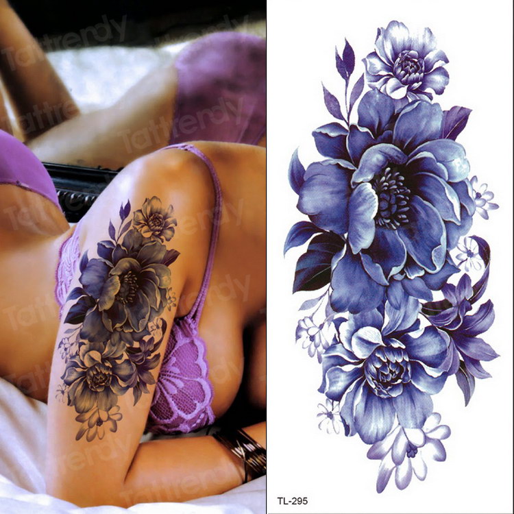 Qfdian tattoo body stickers rose peony lotus flowers tatoos temporales for women temporary tattoo sticker flower girls tatoo fake water