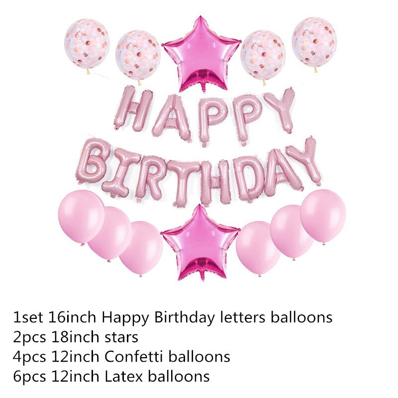 Qfdian Party decoration 16 Inch Happy Birthday Balloon Set Letter Foil Birthday Party Decoration Kids Rose Gold Confetti Happy Birthday Balloons Kids