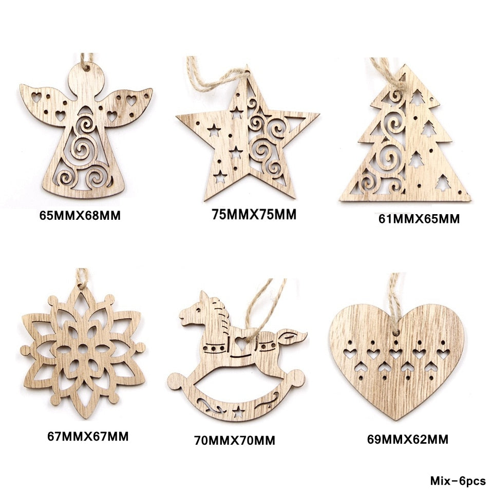 qfdian Hot!Set of Mix Christmas Wooden Pendants Ornaments Creative Wood Craft Xmas Tree Ornament Christmas Party Decorations Kids Gifts