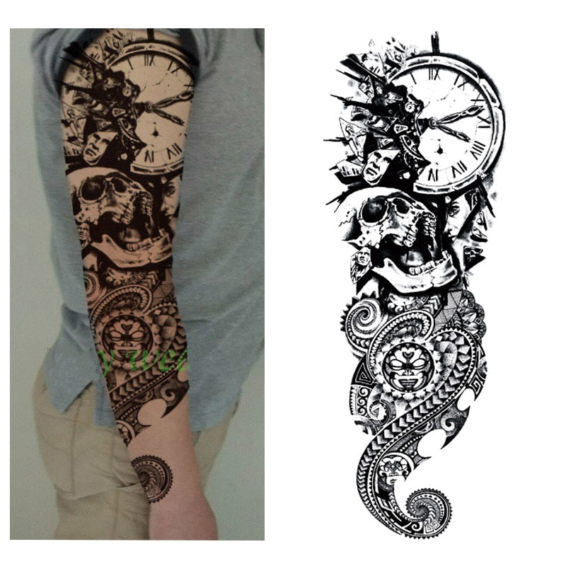 Qfdian gifts for women hot sale new Full Flower Arm Temporary Tattoo Sticker Rose Clock Body Art Water Transfer Fake Tatoo Sleeve For Men Women