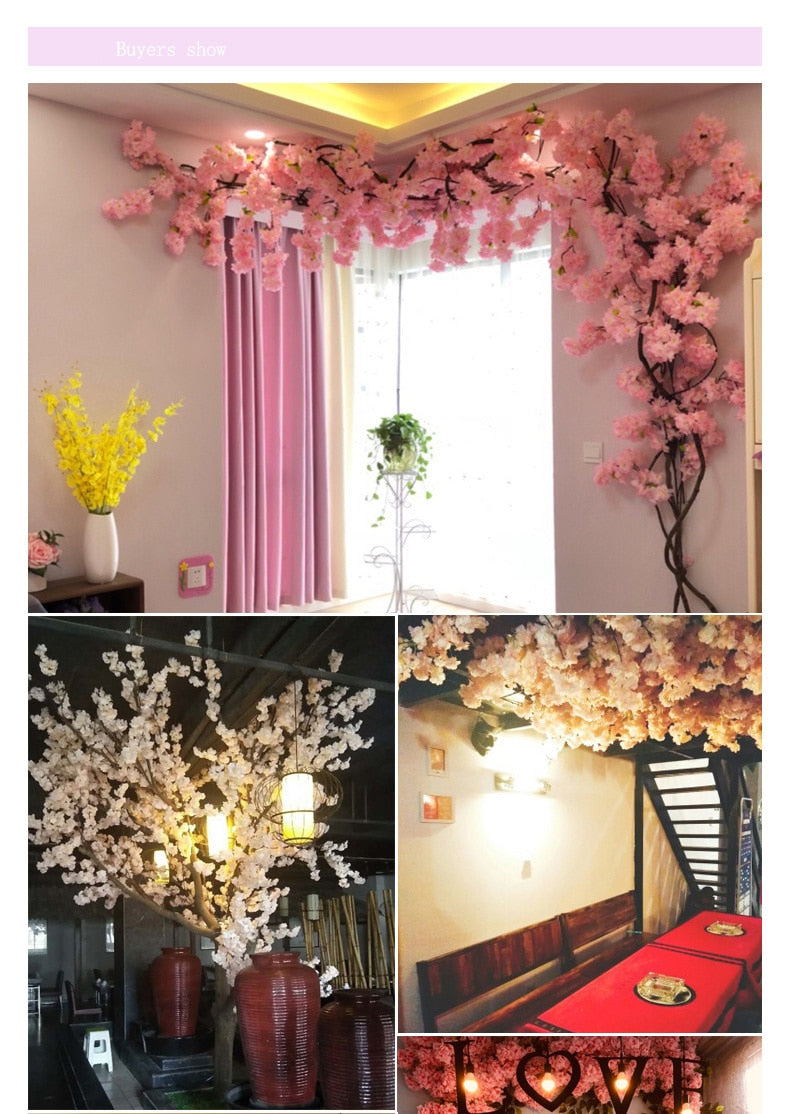 100cm Silk flowers Long-Peach Sakura Artificial flower Pink Wedding Decoration Cherry blossom branch for home Decor wedding Arch