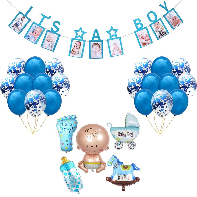 Qfdian Party decoration Gender Reveal Its A Boy Or Girl Baby Shower Boy Birthday Party Decorations Kids Girl Oh Baby Blue Pink Foil Balloons Package