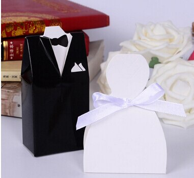 Qfdian Party decoration 100Pcs Bridal Gift Cases Groom Tuxedo Dress Gown Ribbon Wedding Favors Candy Box Sugar Case Wedding Decoration mariage casamento