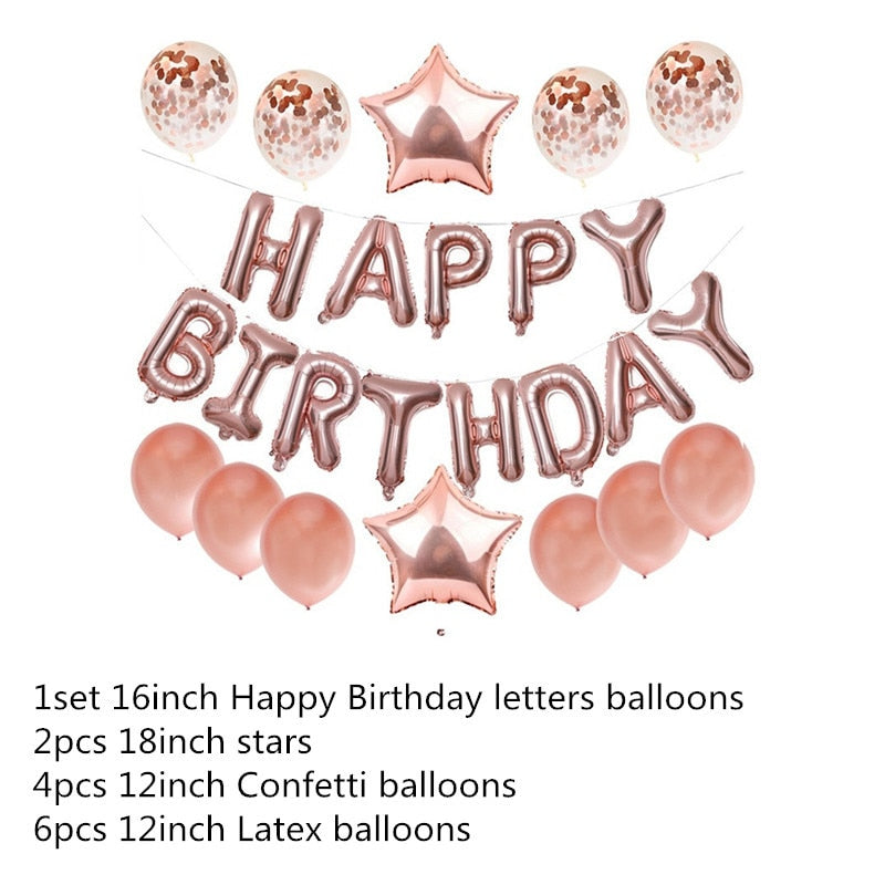 Qfdian Party decoration 16 Inch Happy Birthday Balloon Set Letter Foil Birthday Party Decoration Kids Rose Gold Confetti Happy Birthday Balloons Kids