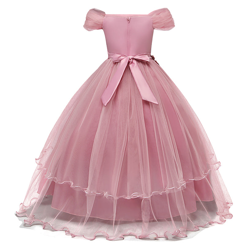 Qfdian  Girls Summer Dress Embroidery Bridesmaid Princess Dress Kids Dresses For Girls Children Party Wedding Dress 10 12 14 Years