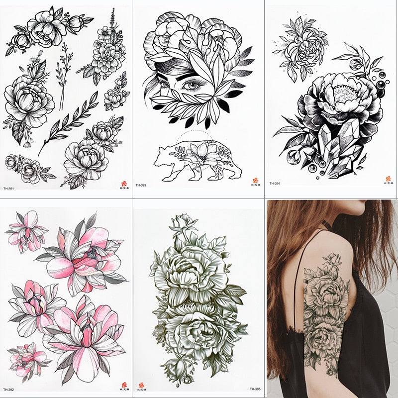 Qfdian gifts for women hot sale new Waterproof Temporary Tattoo Sticker Lotus Rose Pattern Water Transfer Under Breast Shoulder Flower Body Art Fake Tatoo