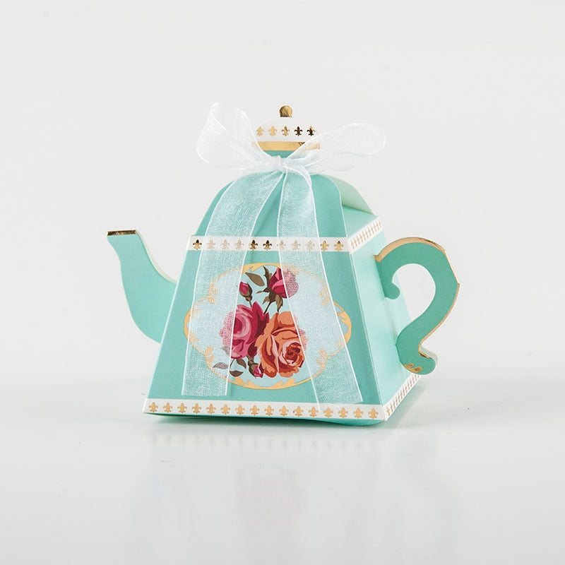 Qfdian Party decoration 10pcs Pink Blue Red Teapot shaped Wedding Candy Box Flower Wedding Gift Packaging Box Teapot Favor Gift Box for Wedding Guest