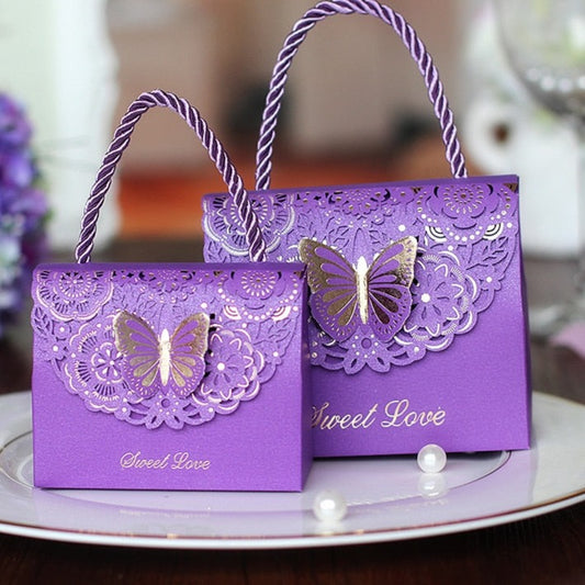 Qfdian Party gifts 50pcs/lot High-quality Laser Cut Butterfly Flower Gift Bags Candy Boxes Wedding favors Portable Gift Box Party Favor Decoration