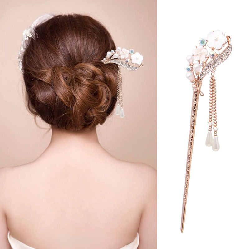 Qfdian gifts for women hot sale new Women Elegant Secluded Orchid Bobby Pin Fashion Hairpin Rhinestone Hair Stick