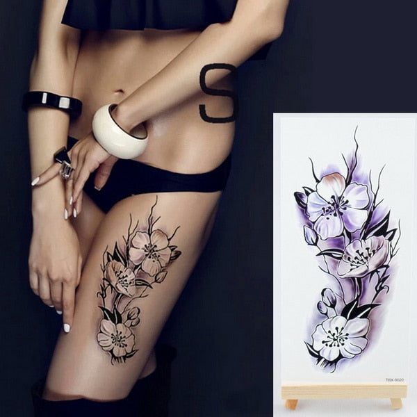 Qfdian tattoo body stickers rose peony lotus flowers tatoos temporales for women temporary tattoo sticker flower girls tatoo fake water