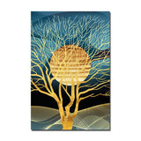 Qfdian halloween decorations christmas decorations Golden Abstract Deer Tree Bird Wall Art Canvas Painting Nordic Posters and Prints Decorative Pictures for living Room Home Decor