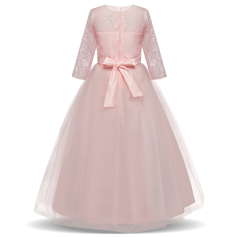 QFDIAN New Brand Flower Girls Dress Teenager Princess Wedding Party Kids Dresses for Girls Children Clothing 10 11 12 13 14 years