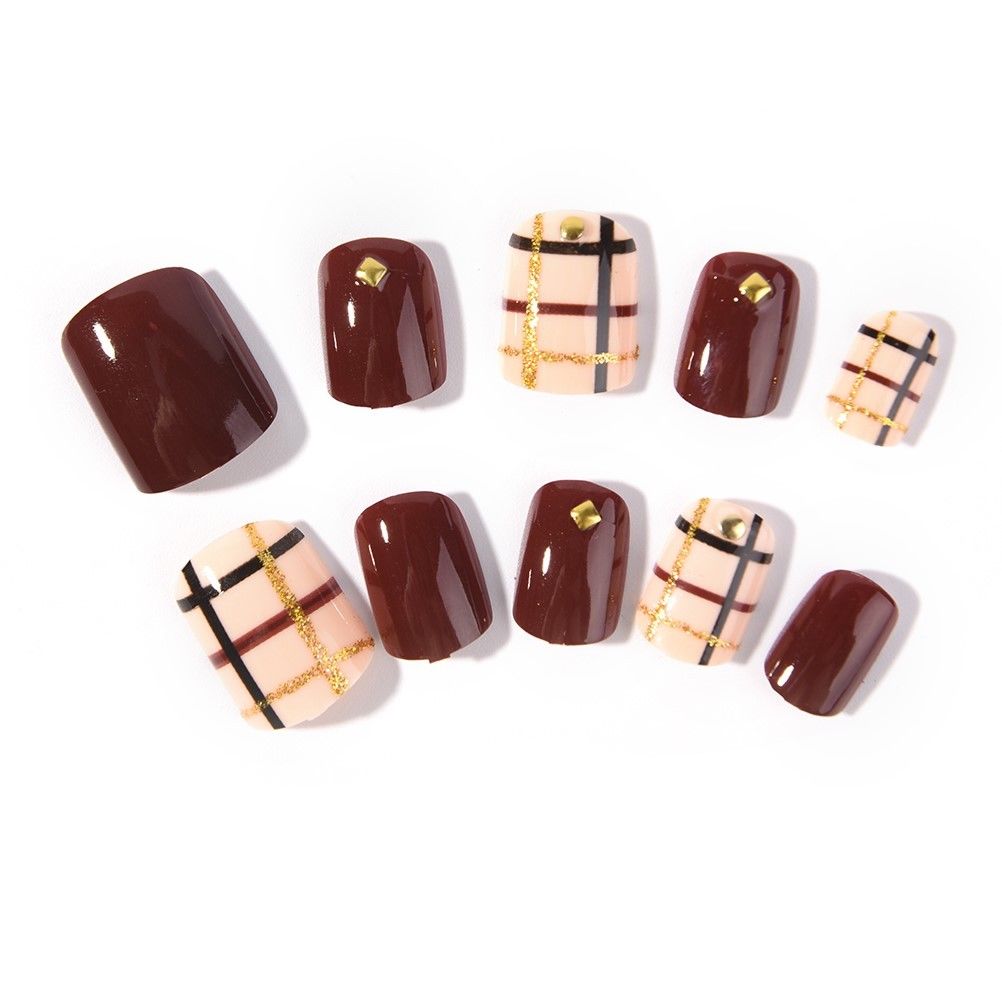 Qfdian gifts for her 24Pcs Elegant Wine Red Christmas New Year Fake Nails Press on Nail Artificial Nail Tips with Glue