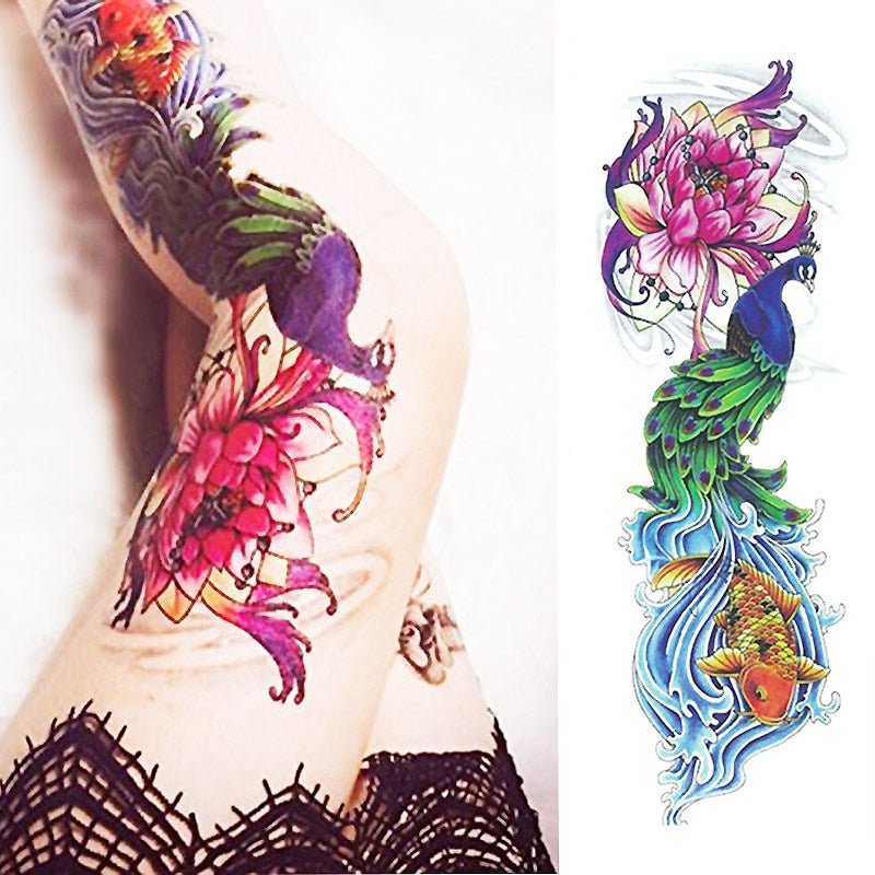 Qfdian gifts for women hot sale new Full Flower Arm Temporary Tattoo Sticker Rose Clock Body Art Water Transfer Fake Tatoo Sleeve For Men Women