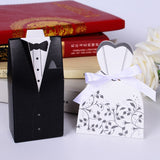 Qfdian Party decoration 100Pcs Bridal Gift Cases Groom Tuxedo Dress Gown Ribbon Wedding Favors Candy Box Sugar Case Wedding Decoration mariage casamento