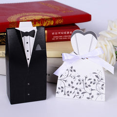 Qfdian Party decoration 100Pcs Bridal Gift Cases Groom Tuxedo Dress Gown Ribbon Wedding Favors Candy Box Sugar Case Wedding Decoration mariage casamento