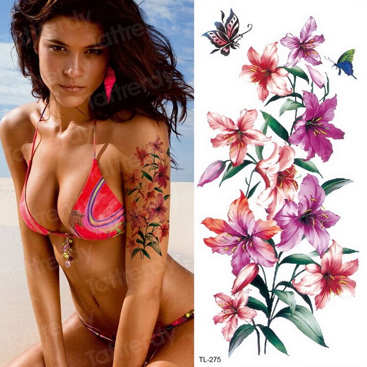 Qfdian tattoo body stickers rose peony lotus flowers tatoos temporales for women temporary tattoo sticker flower girls tatoo fake water