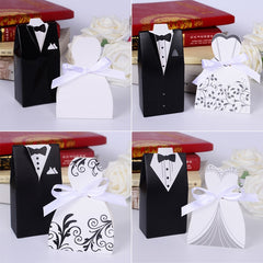 Qfdian Party decoration 100Pcs Bridal Gift Cases Groom Tuxedo Dress Gown Ribbon Wedding Favors Candy Box Sugar Case Wedding Decoration mariage casamento