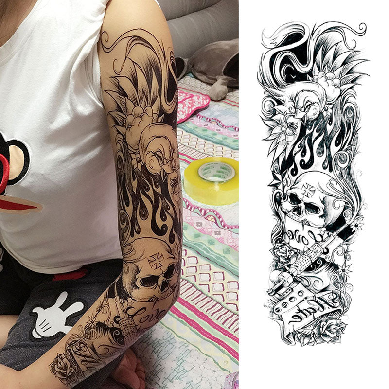 Qfdian gifts for women hot sale new Full Flower Arm Temporary Tattoo Sticker Rose Clock Body Art Water Transfer Fake Tatoo Sleeve For Men Women