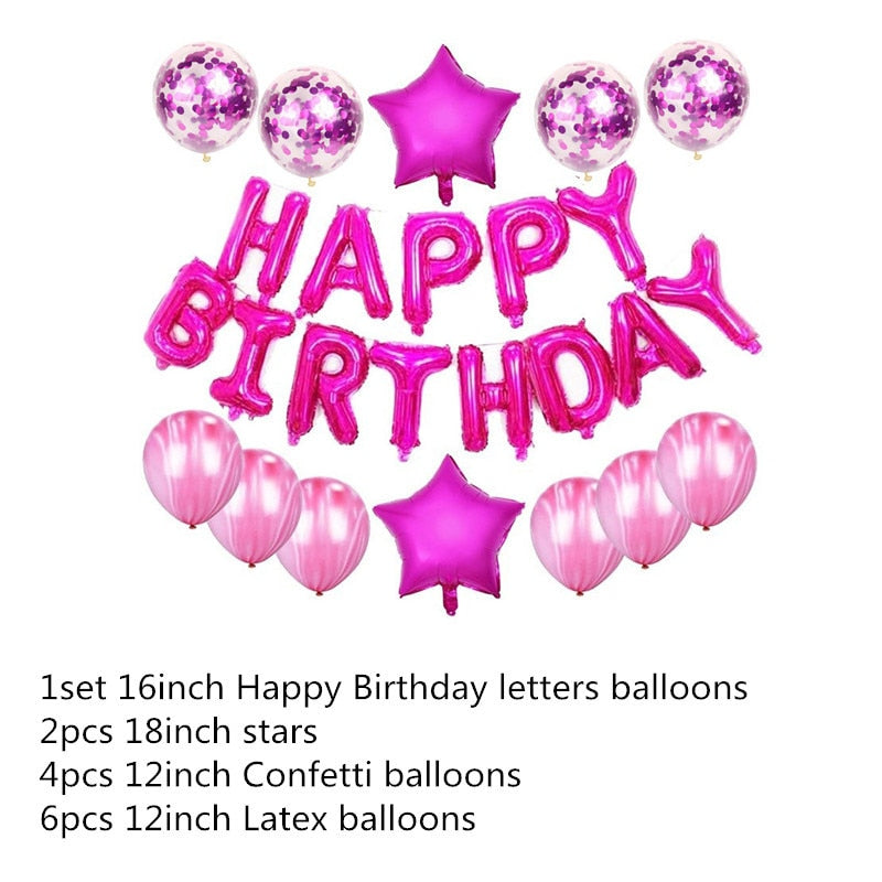 Qfdian Party decoration 16 Inch Happy Birthday Balloon Set Letter Foil Birthday Party Decoration Kids Rose Gold Confetti Happy Birthday Balloons Kids