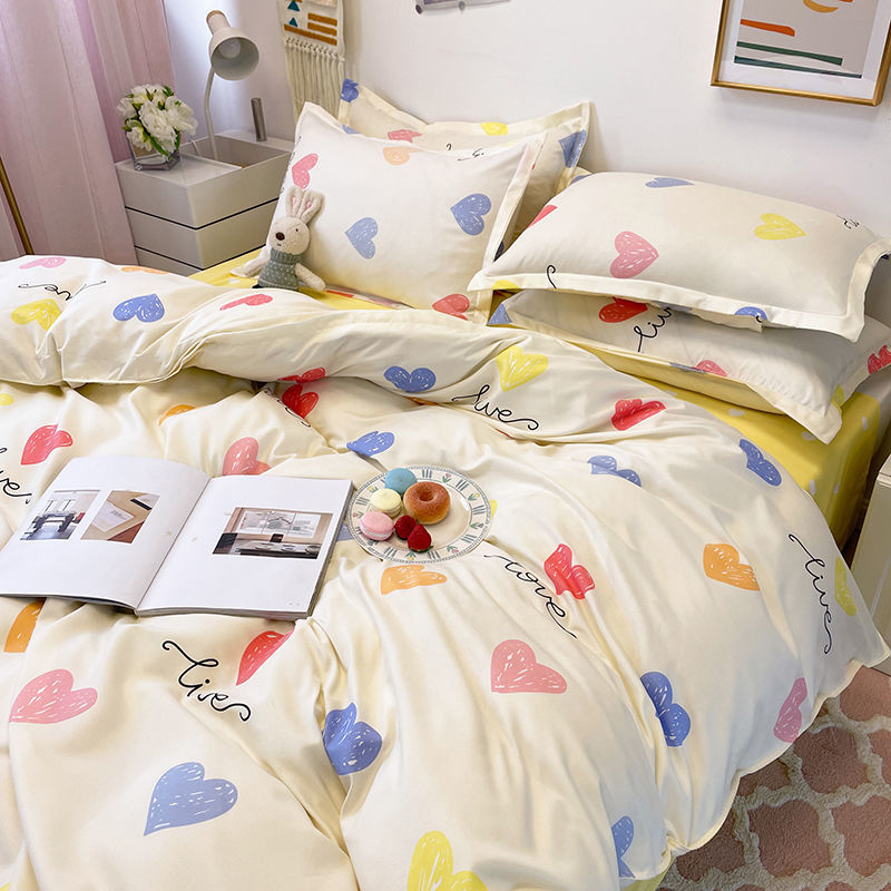 Qfdian Ins Princess Pink Heart Duvet Cover Home Textile Pillow Case Bed Sheet Kids Girls Bedding Covers Set King Queen Twin Cute Kawaii