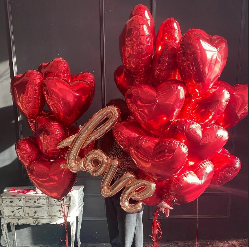 Qfdian valentines day gifts for her 21pcs/set 18inch Rose Gold Red Heart Foil Balloons Love Letter Air Helium Balloon Valentine's Day Wedding Decor Birthday Globos