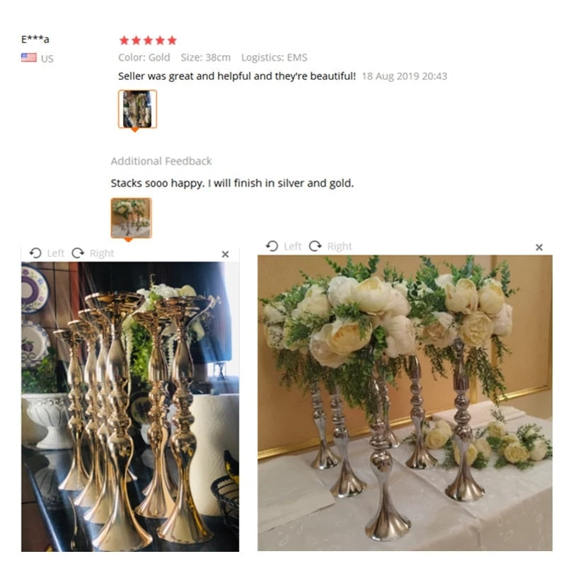 Qfdian 51cm Gold Silver Candle Holders Flower Vase Table Centerpiece Event Floral Ball Stand Road Lead Wedding Decor Metal Candlestick