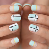 QFDIAN Beige French Nails White Tip Squoval False Nails Short Medium Size Ladies Artificial Manicure Tips for Daily Wear