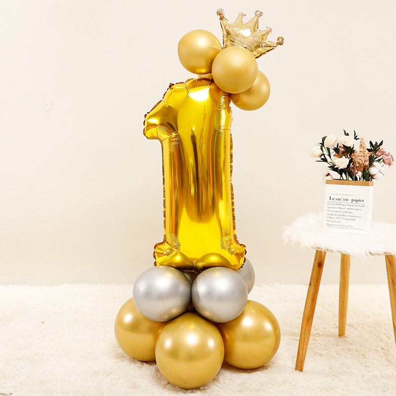 Qfdian Party decoration 17pcs Gold Number Crown Foil Balloon Silver Metallic Latex Balloons Kids Birthday Party Decorations Baby Shower Anniversaire