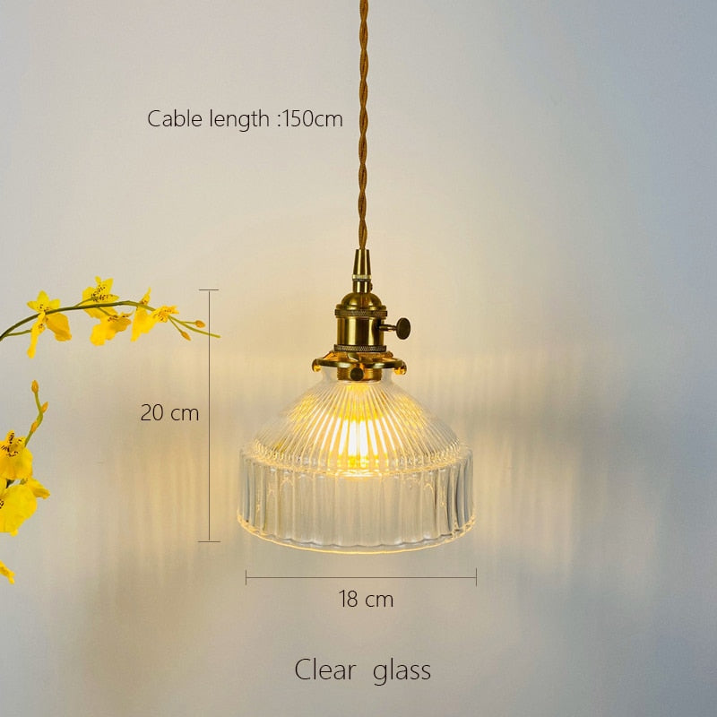 Qfdian home decor hot sale new Japanese Indoor Pendant Lights Glass Luminaria Decoration Modern Brass Led Hanging Lamp for Bedroom Kitchen E27 Bulb Amber Gray