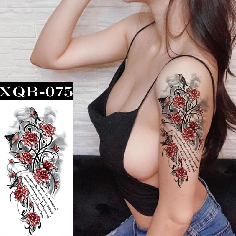 Qfdian gifts for women hot sale new Waterproof Temporary Tattoos Stickers Flowers Butterfly Tatto Flash Sexy Fake Tattoo Arm Body Chest Tatto Art for Women and Girl