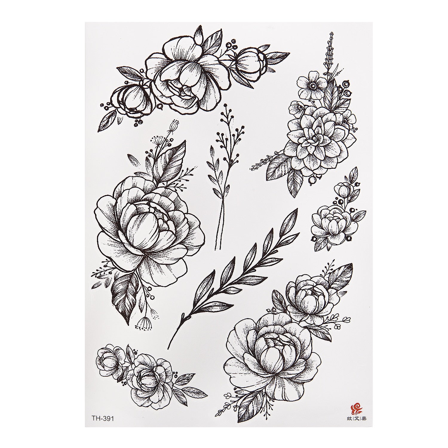 Qfdian Party decoration hot sale new Waterproof Temporary Tattoo Sticker Black Roses Flower Pattern Design Full Flower Arm Body Art Big Large Fake Tattoo Sticker 1PC