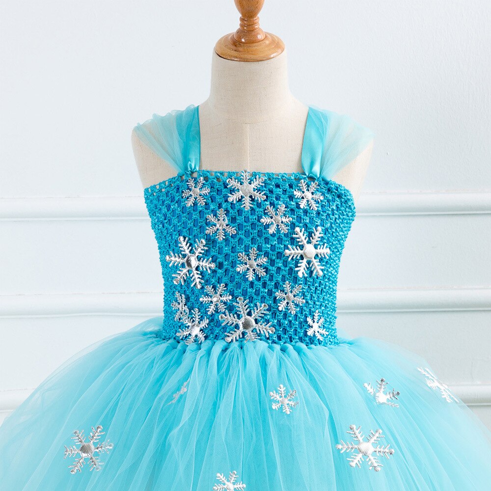 Qfdian halloween decorations halloween costumes Blue Princess Elsa Dress for Girls Snow Queen Tutu Dress Up Costumes for Kids Girl New Year Clothes Snowflake Christmas Outfits