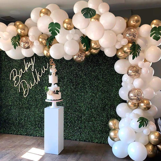 Qfdian Party decoration valentines day  98pcs White And Gold Balloon Arch Kit For Birthday Party Wedding Decorations With Green Leaves White Arche Ballon Garland