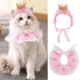 Qfdian Pet Outfits Vintage Palace Style Cat Assessoires Princess Crown Collar Suit Costume for Kittens Cosplay Birthday Party Cute Pet Dress Woman