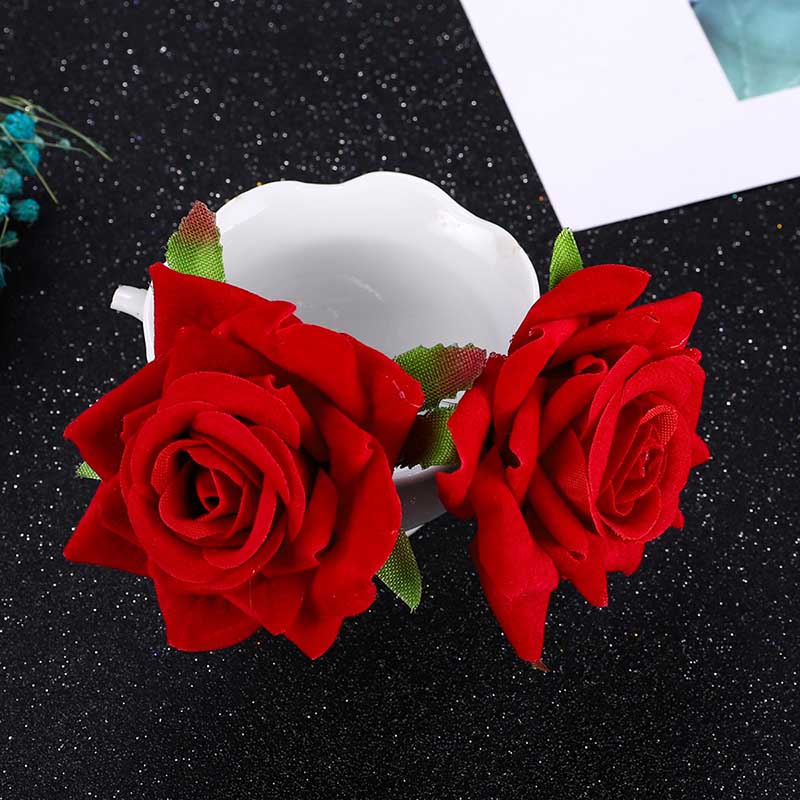 Qfdian gifts for women hot sale new U Shaped Red Rose Flower Hairpins Clips Headpieces Bride Wedding Hair Forks Decor Headdress Handmade Party Hair Accessories