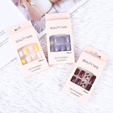 Qfdian 24pcs Fake Nails With Small Diamond Glue Type Long Paragraph Gradient Color Fashion Manicure Patch False Nails Press On Coffin