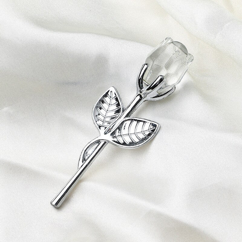 Qfdian valentines day gifts for her Valentines Day Gift Crystal Glass Rose Artificial Flower Silver Gold Rod Rose Flower for Girlfriend Wedding Gifts for Guest