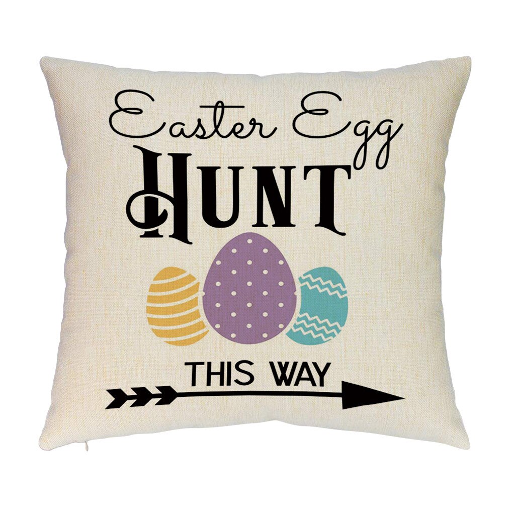 Qfdian easter decorations clearance Happy Easter Cushion Cover Bunny Eggs Decorative Pillow Cover Easter Rabbit Print Pillow Case Sofa Car Cushion Cover Home Decor