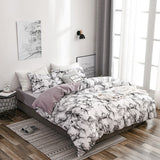 Nordic White Marble Pattern Printed Duvet Cover Set 200 x 200 With Pillowcase 2/3pcs Bedclothes Double Queen King Size Bed Linen