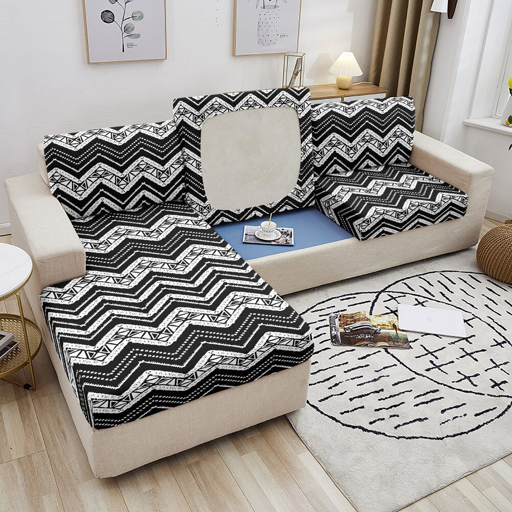 Qfdian Party decoration Ripple Elastic Sofa Seat Cover Sectional Fabric Couch Cover For Living Room Corner Sofa Seat Cushion Cover 1-4 Seater